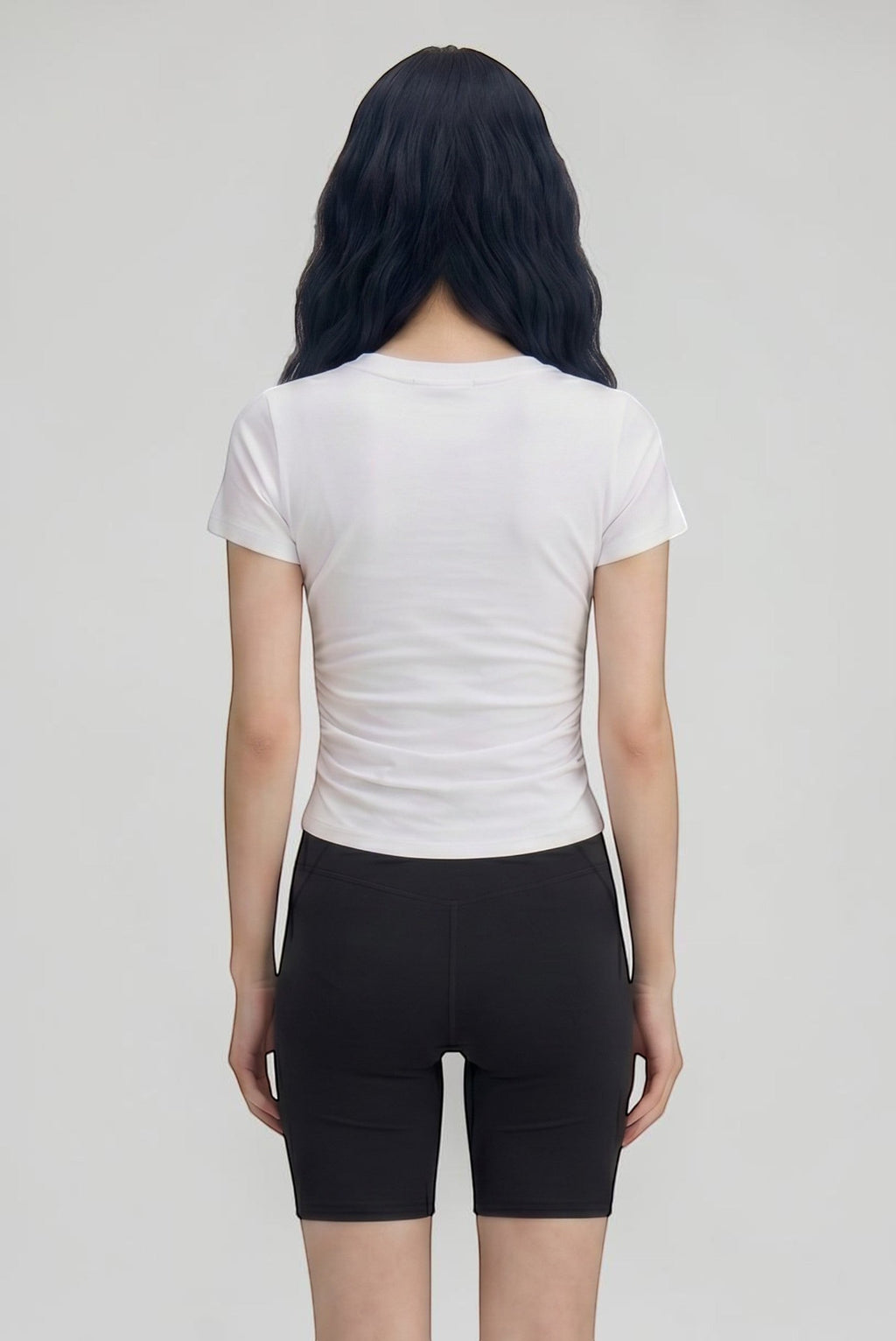 プリーツウエスト コットン ブラトップクロップドTシャツ