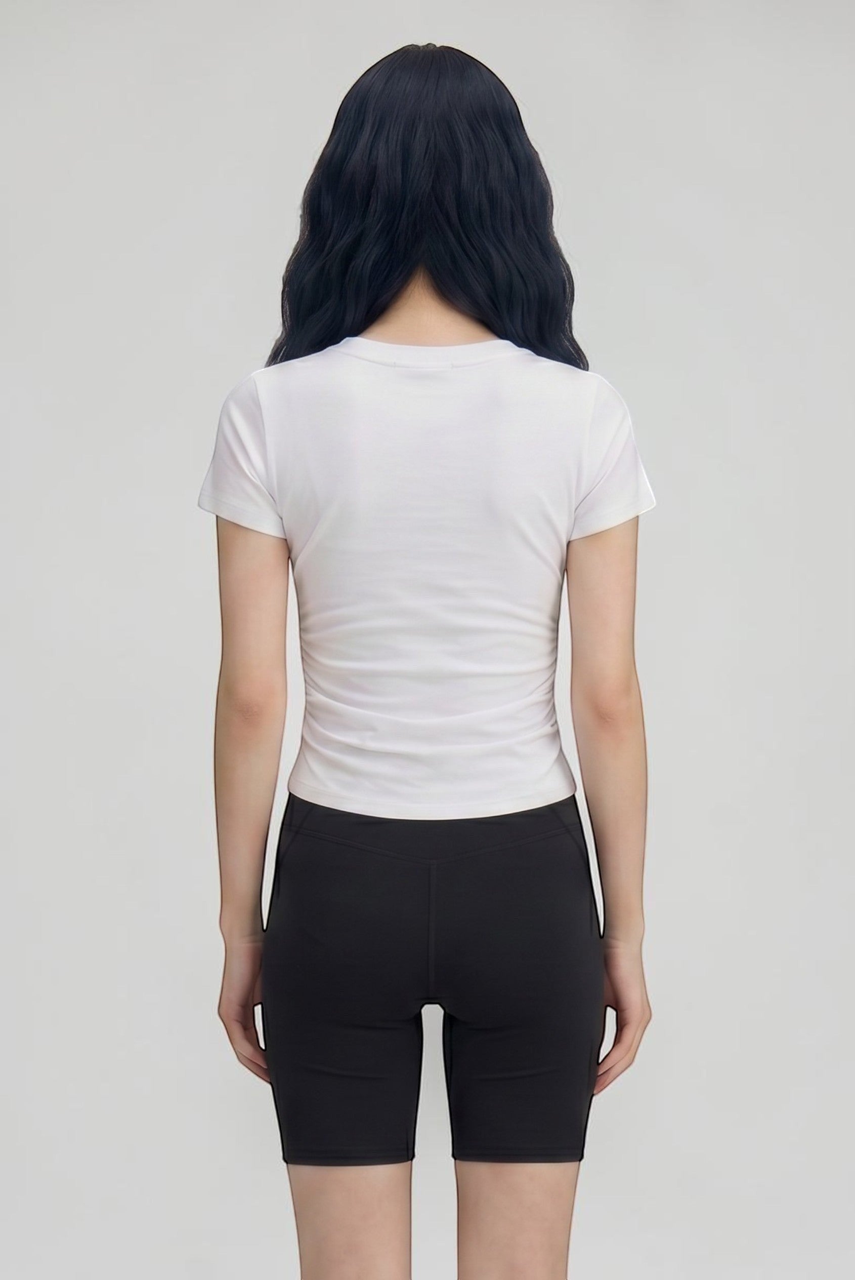 プリーツウエスト コットン ブラトップクロップドTシャツ